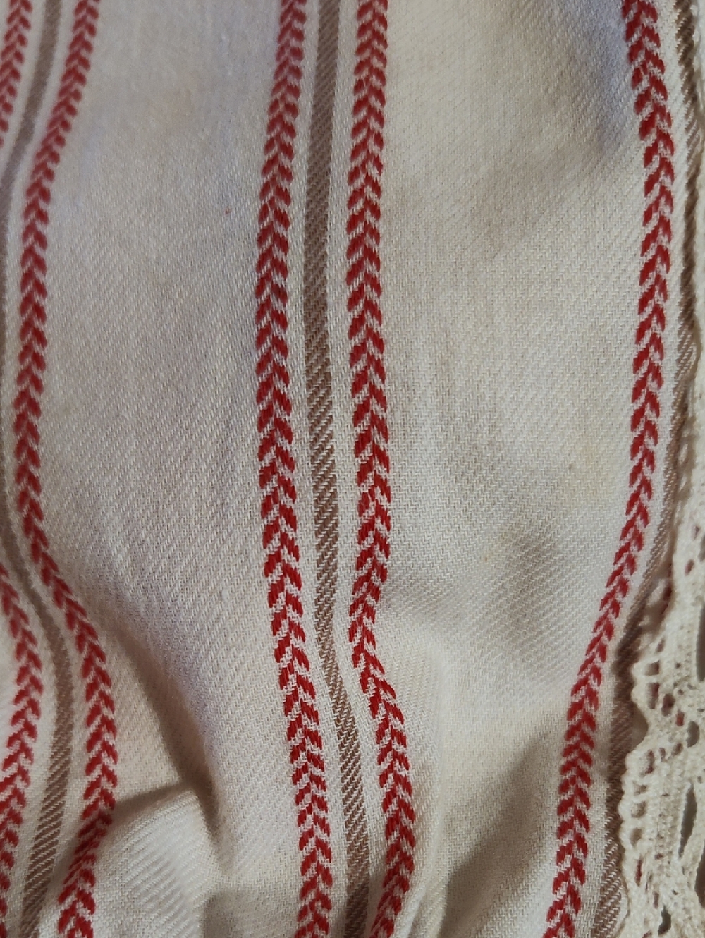 a Loves a Pleated Dress Cream Red Crochet Detail Long Sleeve Cotton -No Belt- L - Picture 13 of 16